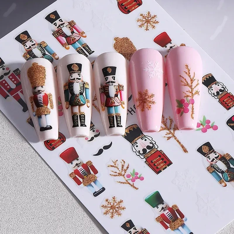 Nail Art Stickers Nutcracker Soldier Gold Glitter Christmas Winter Festive