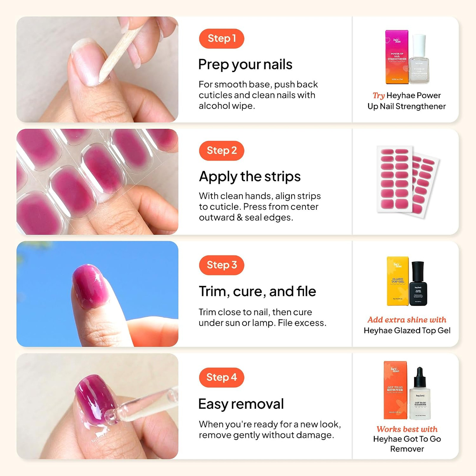 Semi Cured Gel Nail Strips Sunlight Curing Kit Purple Floral Spring Pack 28