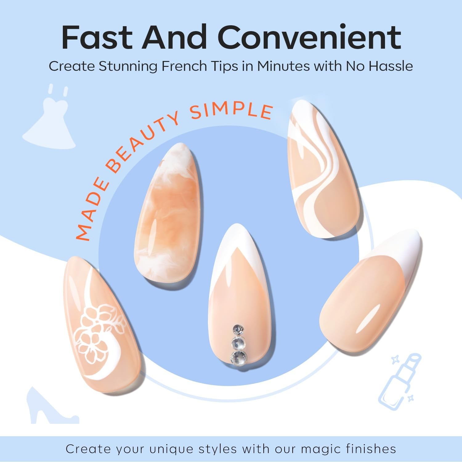 French Tip Tool- 6 Pcs Nail Stamp French Manicure Kit Suitable for DIY Togeth…