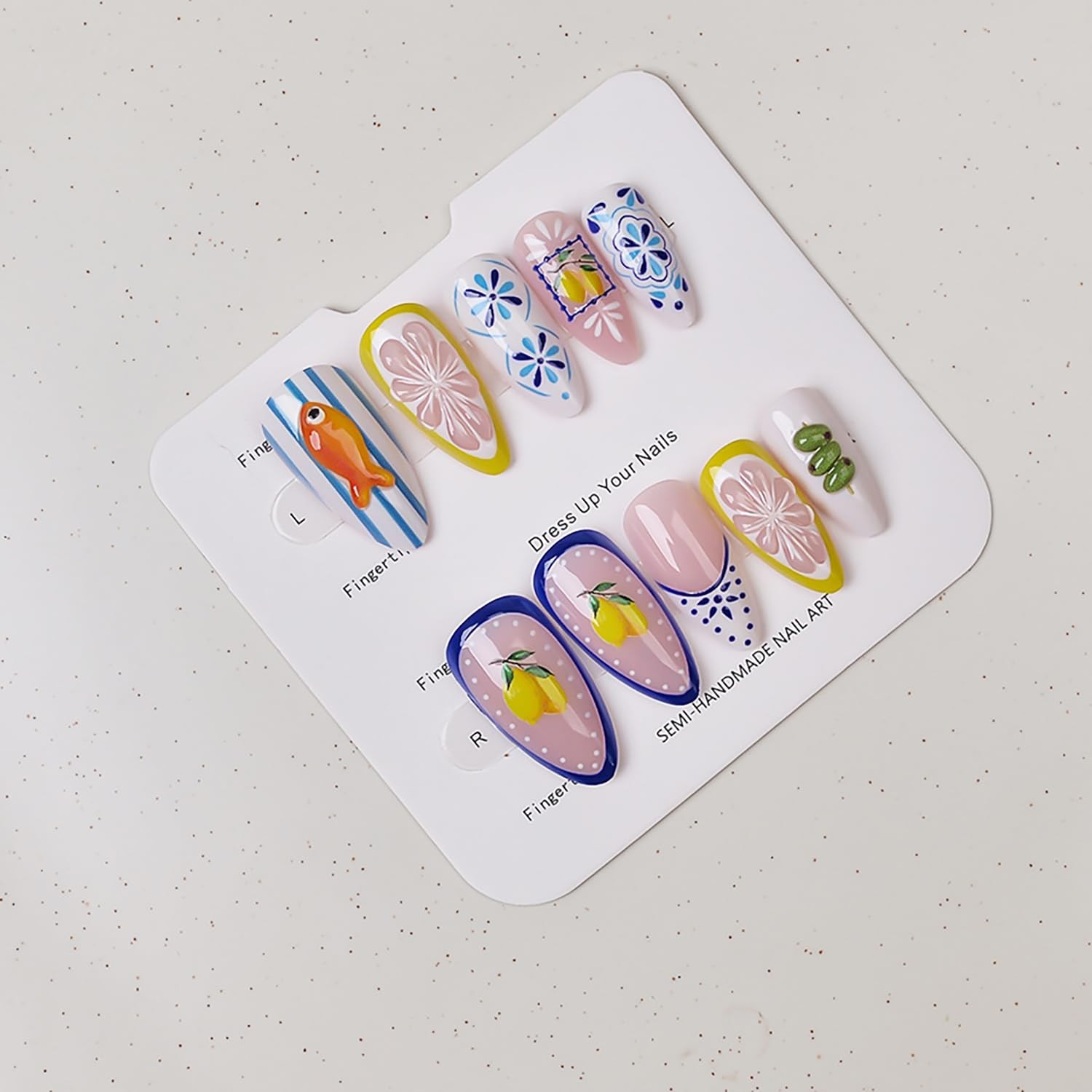 24Pcs Summer Press on Nails Medium Almond Fake Almond, Multicolor