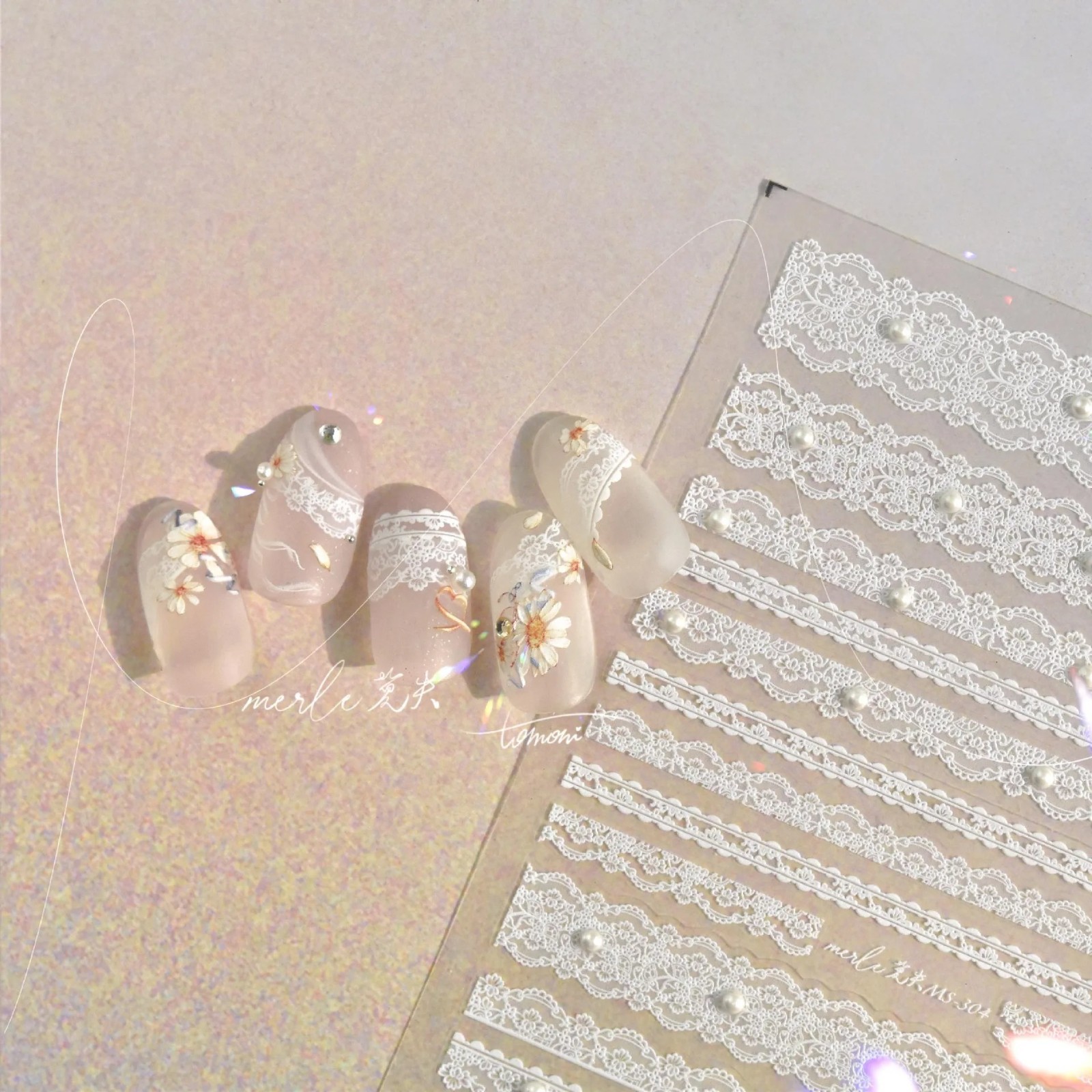 5D Relief Finely Crafted White Black Pink Lattice Lace Stripe Love Bow Adhesive