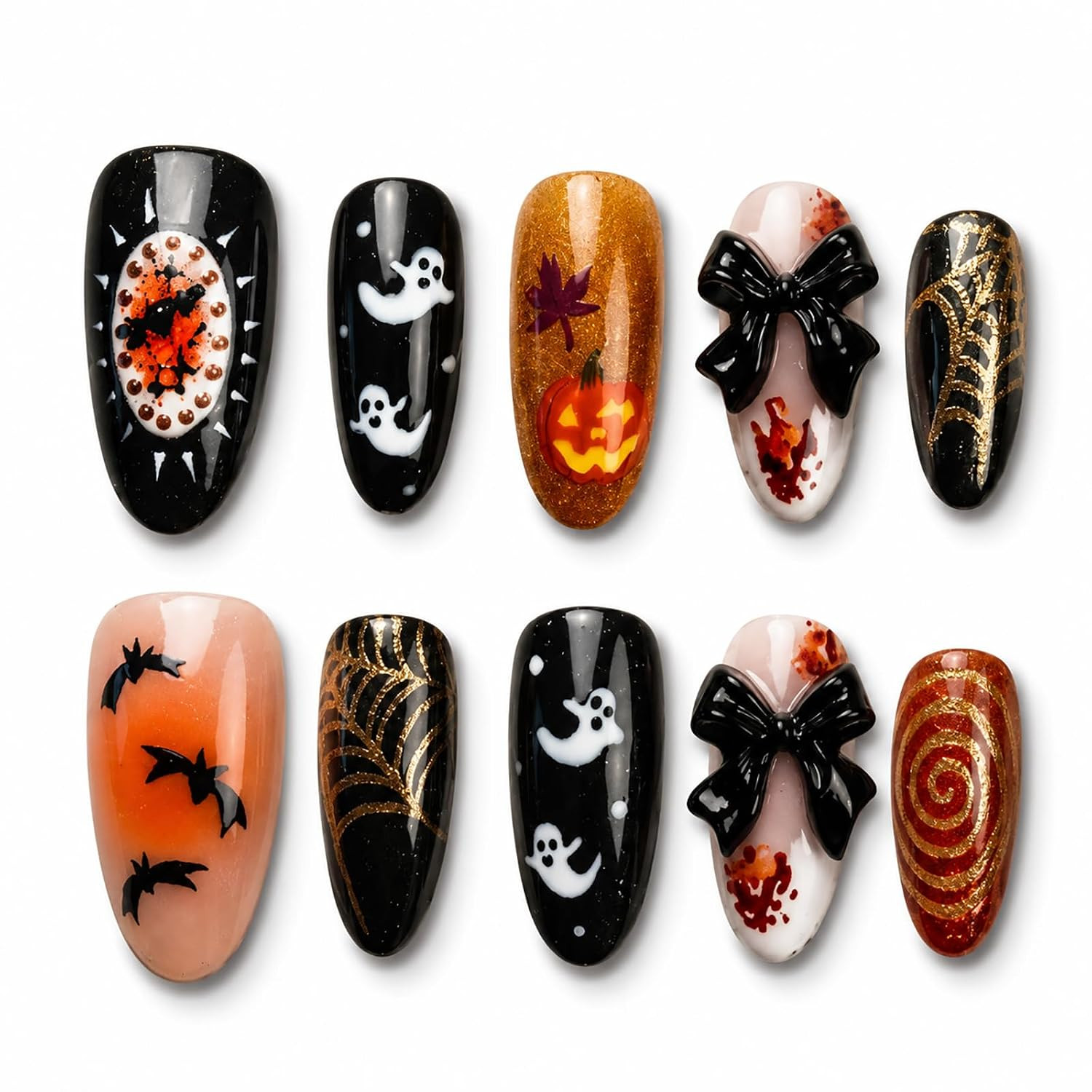 30Pcs Pink Flower Press on Nails Handmade Almond Fake Nails with 3D Flower Gildi