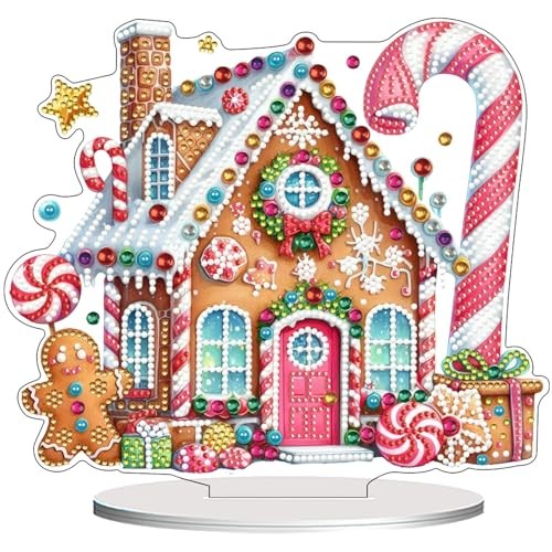 Christmas Diamond Art Tabletop Painting Kit, DIY Stand Up Gingerbread House