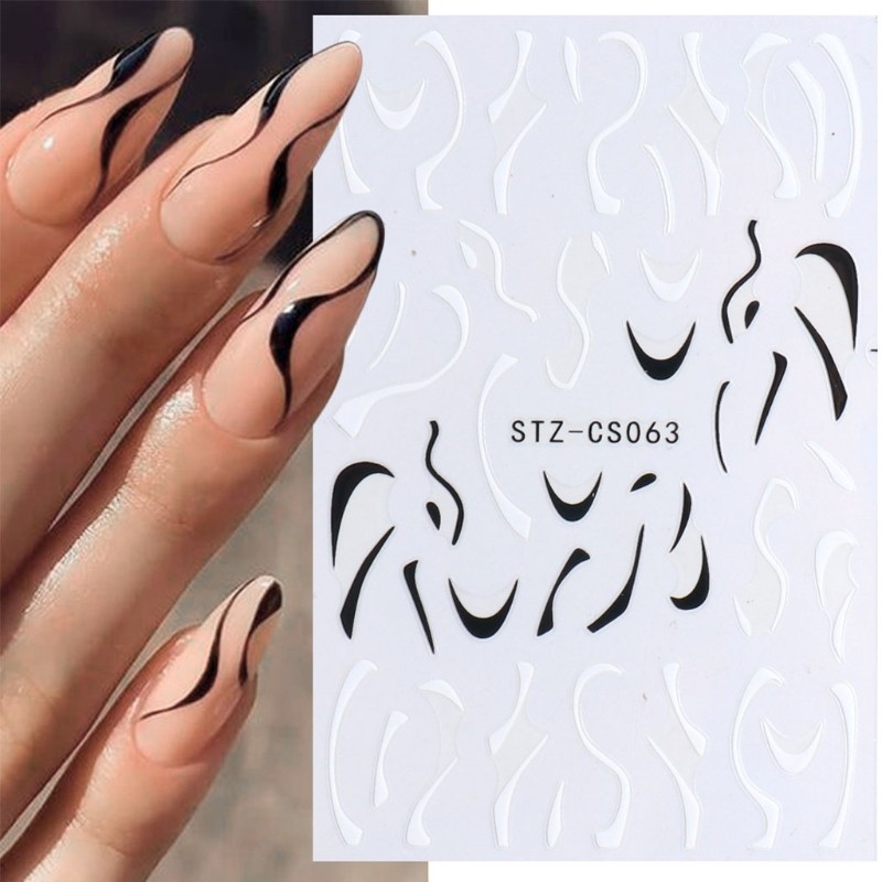 Nail Art Decals French Tip Wave Lines Stripe Graphic Blue Green White Black