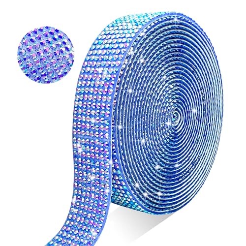 Self Adhesive Rhinestone Ribbon Crystal Strips, 3 Yards Bling Christmas Blue AB
