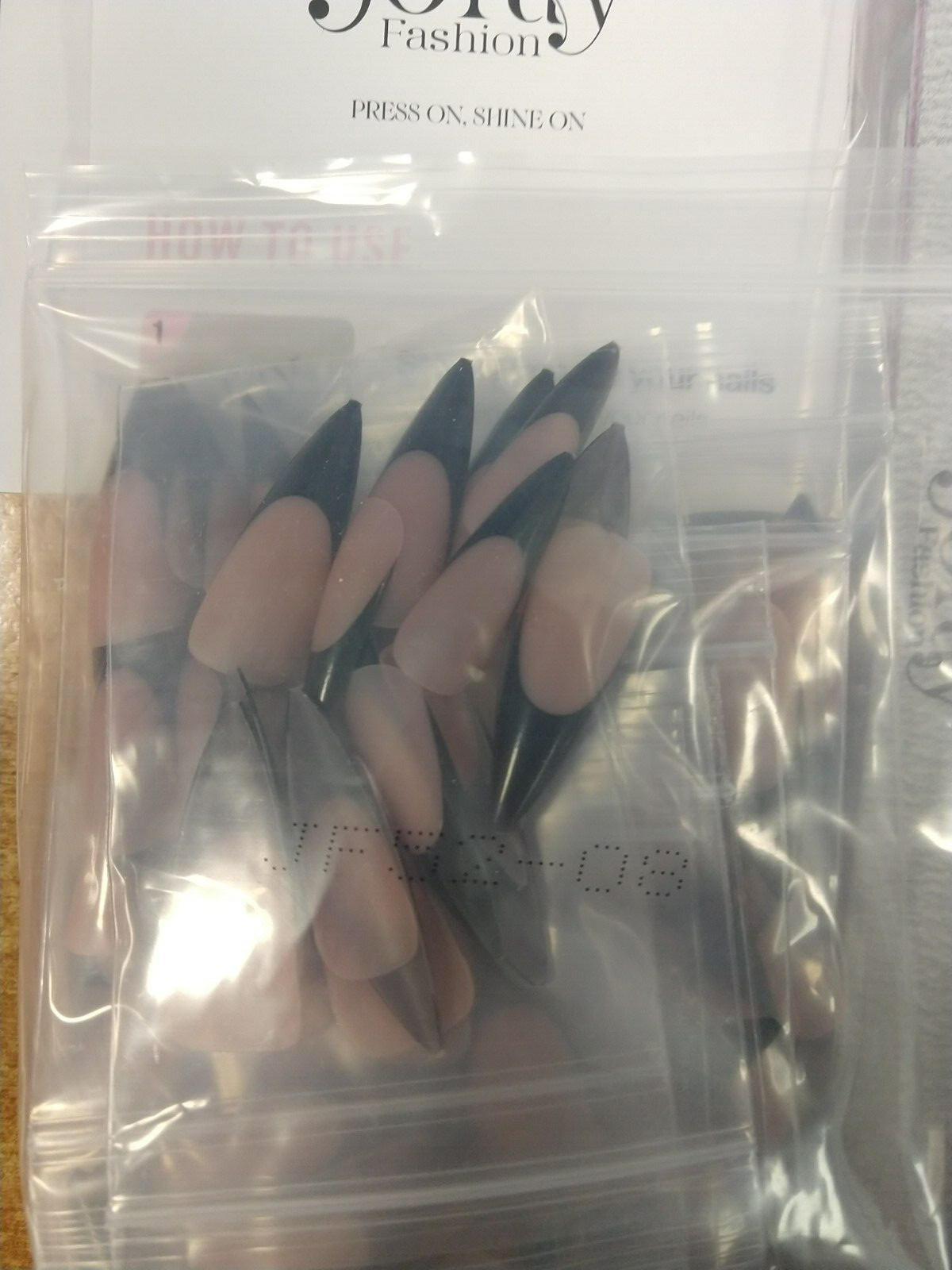 Jofay Fashion Black French Tip Soft Gel Long Stiletto Nails Kit E3D