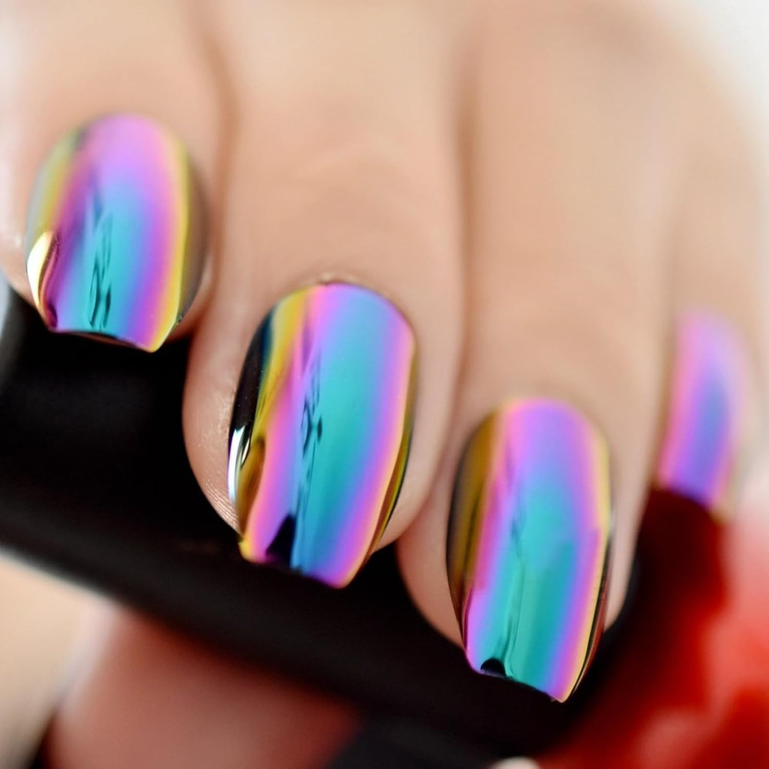 Super Holographic Blue Purple Coffin Nails Mirror Chrome Square Ladies Fake Nail
