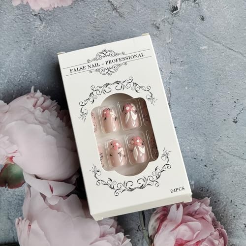 Easter French Tip Press on Nails Almond Medium Fake Nails Rabbit Design Style 5
