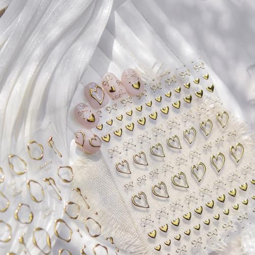 Gold Hearts Nail Stickers 5D Embossed Valentine’s Day Bow Nail Decals Style36