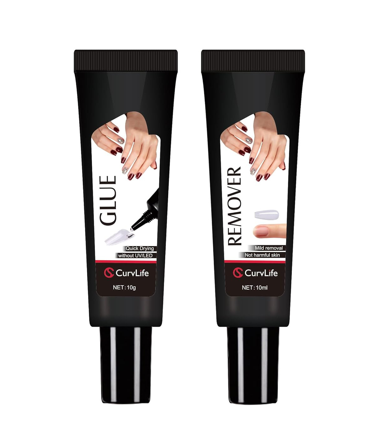 Curvlife Newly Upgraded Quick Drying 10G Semi Solid Nail Glue with 10Ml Remover