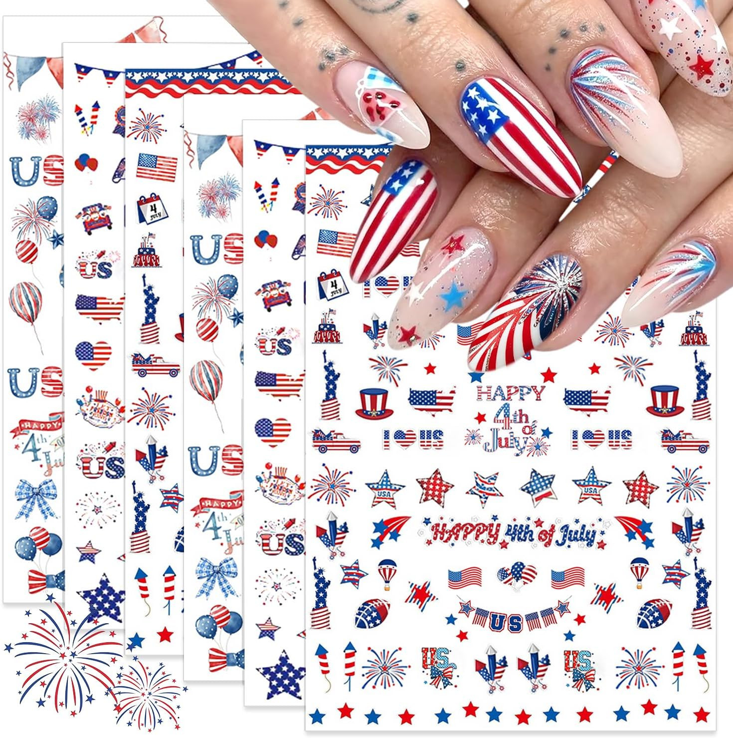 6 Sheets Independence Day Nail Stickers for Nail Art Happy 4Th of July Nail Art