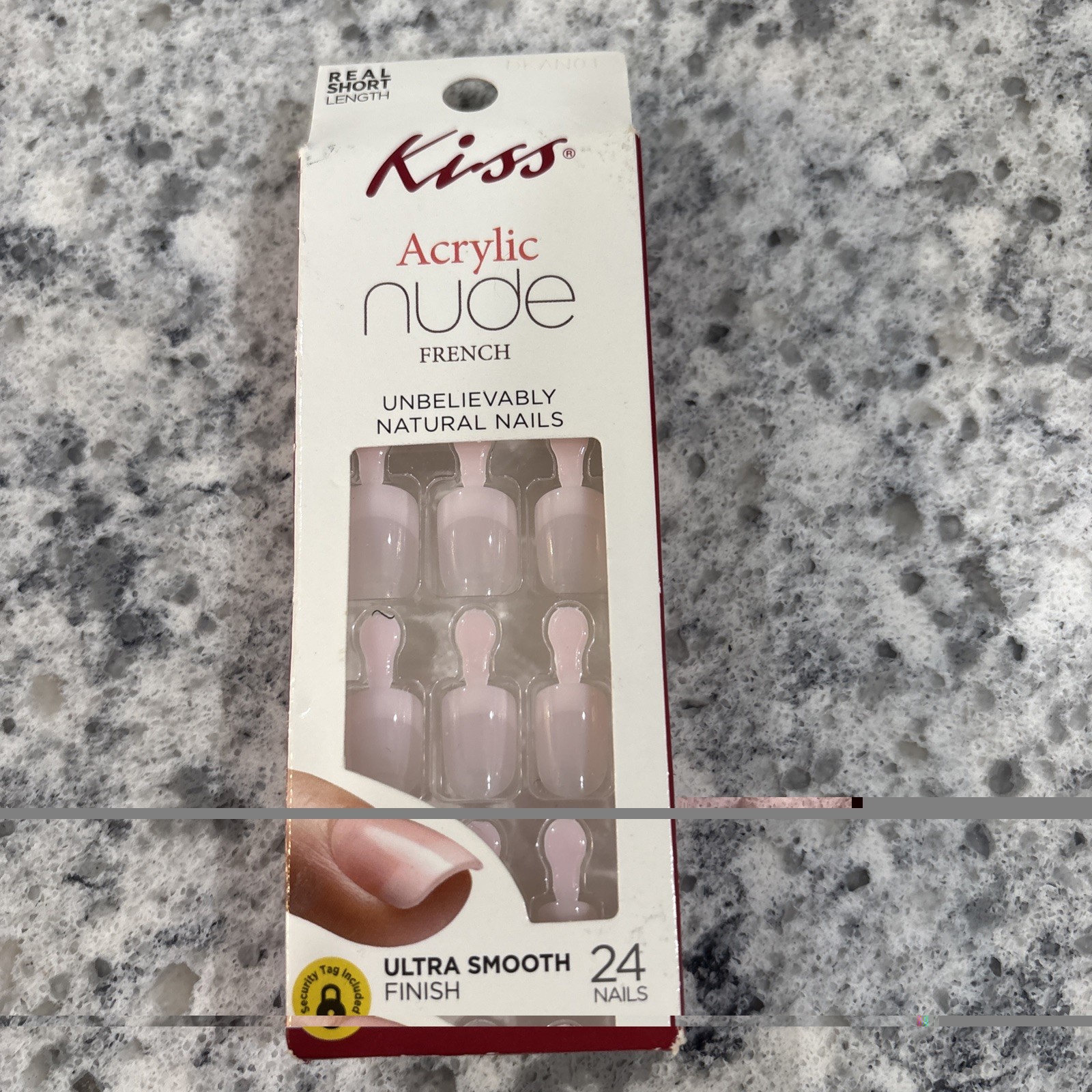 KISS Salon Acrylic French Tip Nails. Real Short Square Shape, Glue On. 2 Packs