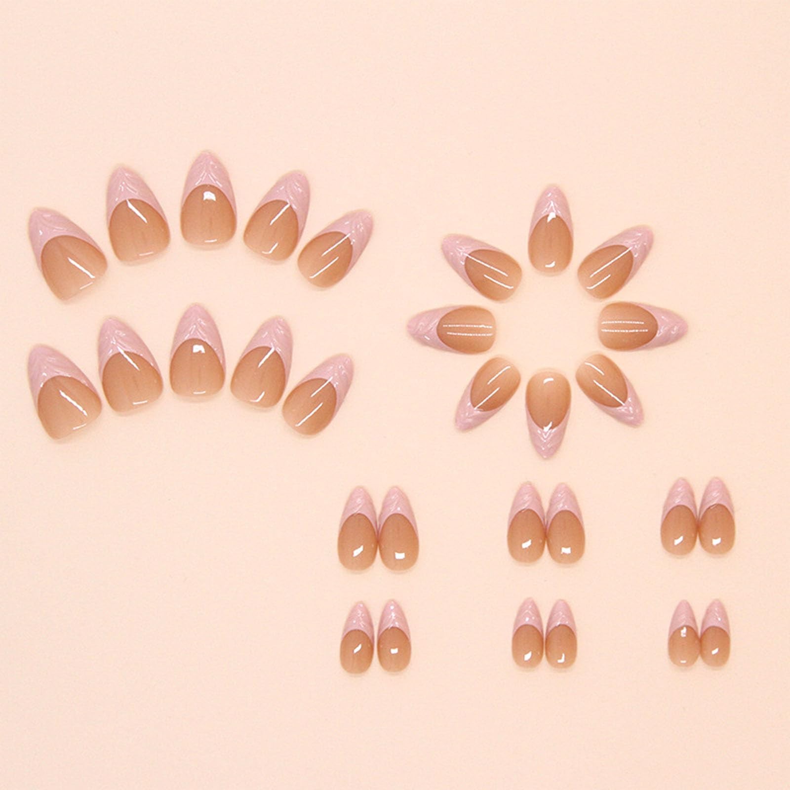 Almond Press on Nails Short Pink French Tip Fake Nails With Stereo Lines Desi…