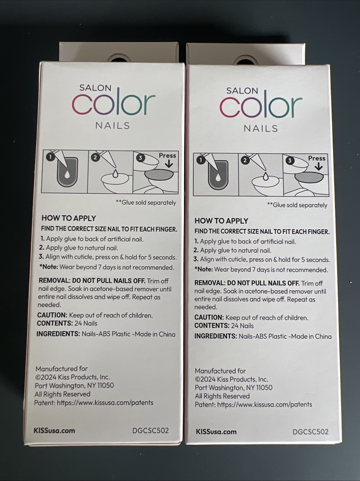2~Kiss Salon Color SHORT Length Glue On Nails~24 Nails Per Box~NEW~Black~