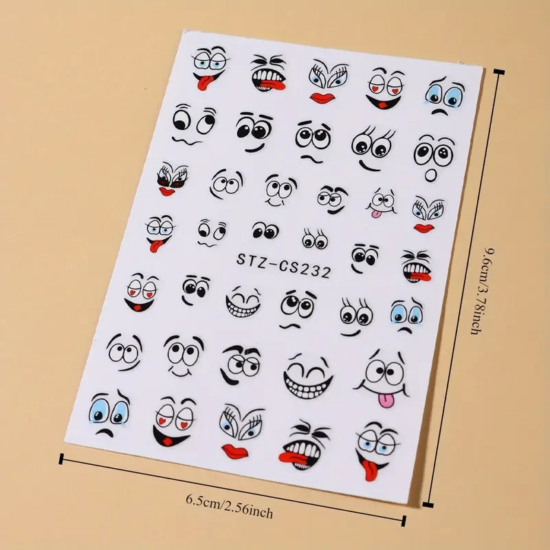 🌀 Funny Emoji Faces Nail Art Stickers 😂💅 One Sheet of Pure Mood Magic!