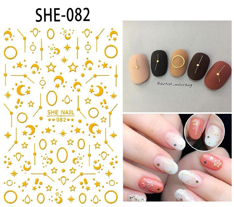 New 35 Styles 3D Gold/Silver Nail Art Sticker Rose Flower Circle Star Line Decor