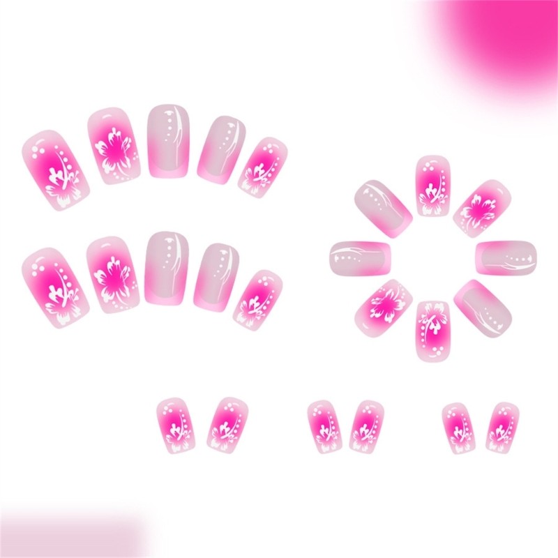 Versatile False Nail for Any Occasion Light Pink French Blush Flowers Pattern