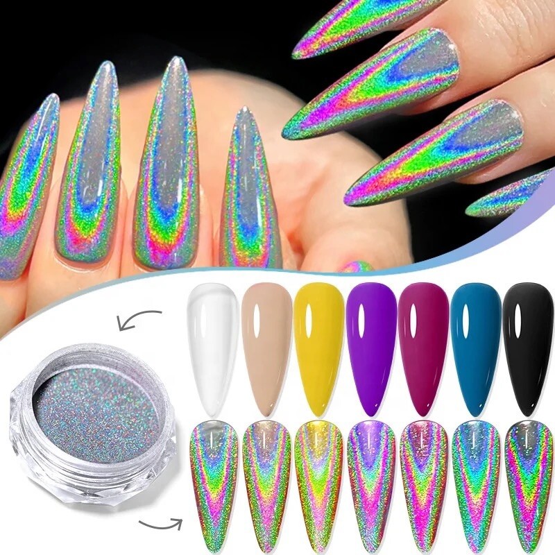 3 Types Unicorn Nail Chrome Powder Pink Rainbow White Transparent Effect Nails