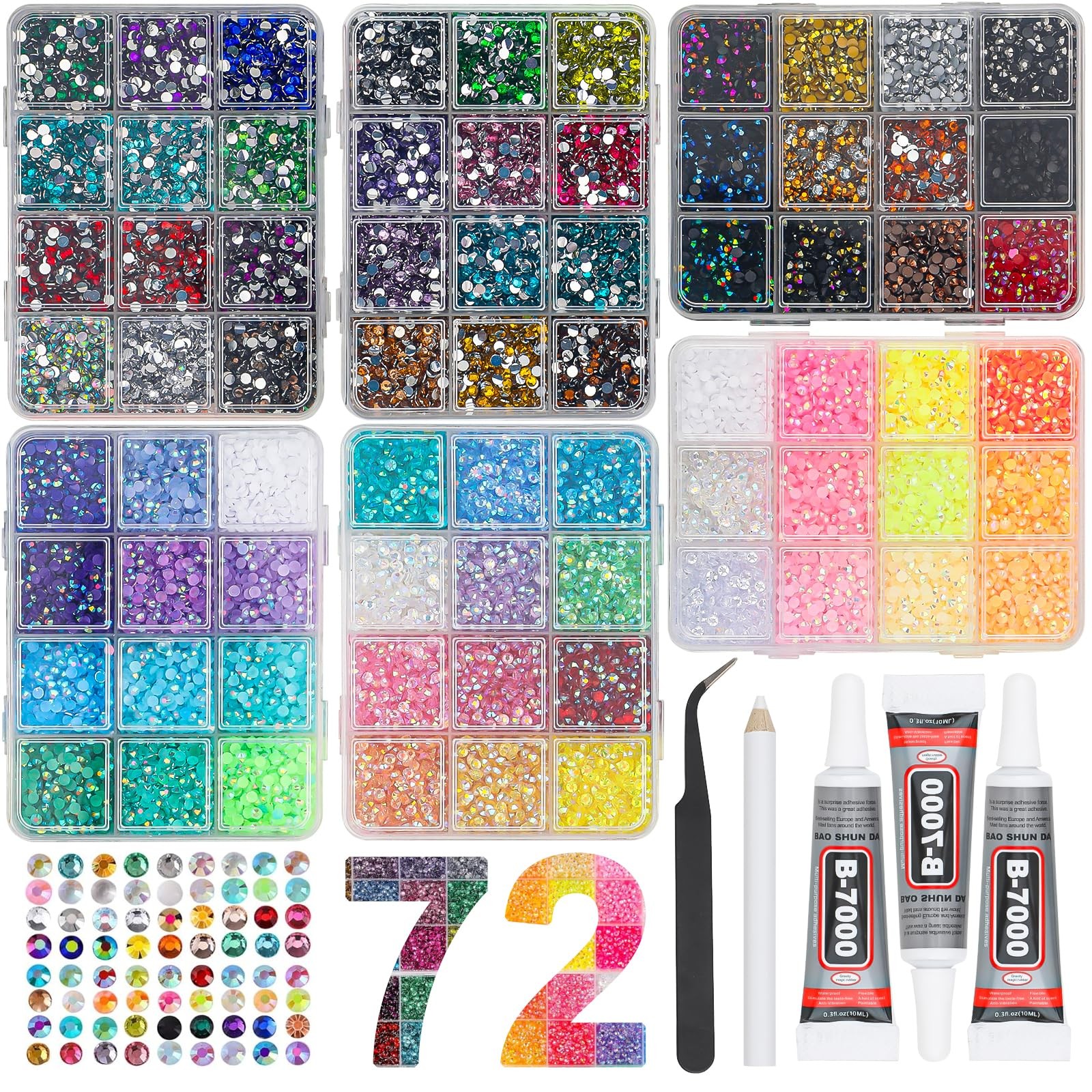 Acrridi Bedazzling Kit 36000Pcs 72 Colors Resin Jelly Rhinestones