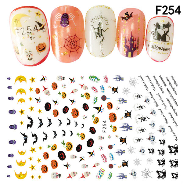 Nail Art Halloween Stickers Water Decals Snakes Goth Skull Pumpkin Scary Bats