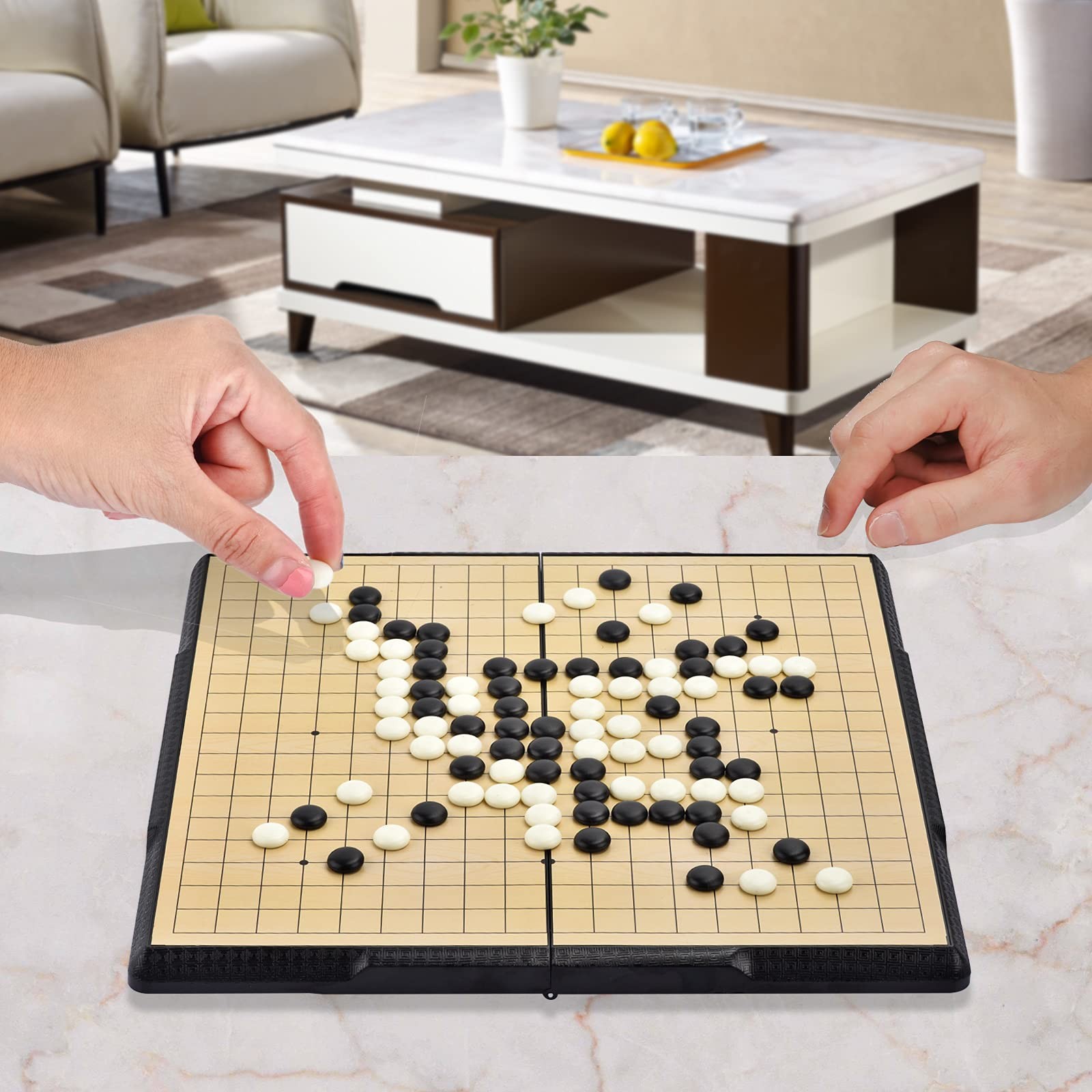 ColorGo 19×19 Go Board Game Set with Large Folding Travel Size, White