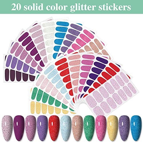 20 Sheets 280 Pcs Mix-Color Nail Style 4 Vibrant Color Glitter Fingernail