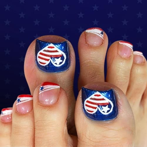 250th Anniversary USA Press on Toenails – Short Square Fake Toenail American A02