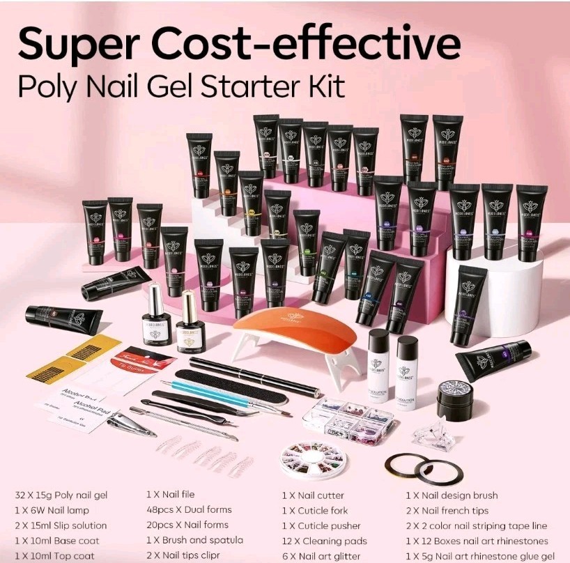 Modelones 133pc Poly Extension Gel Nail Art Kit W UV Light & All Accessories