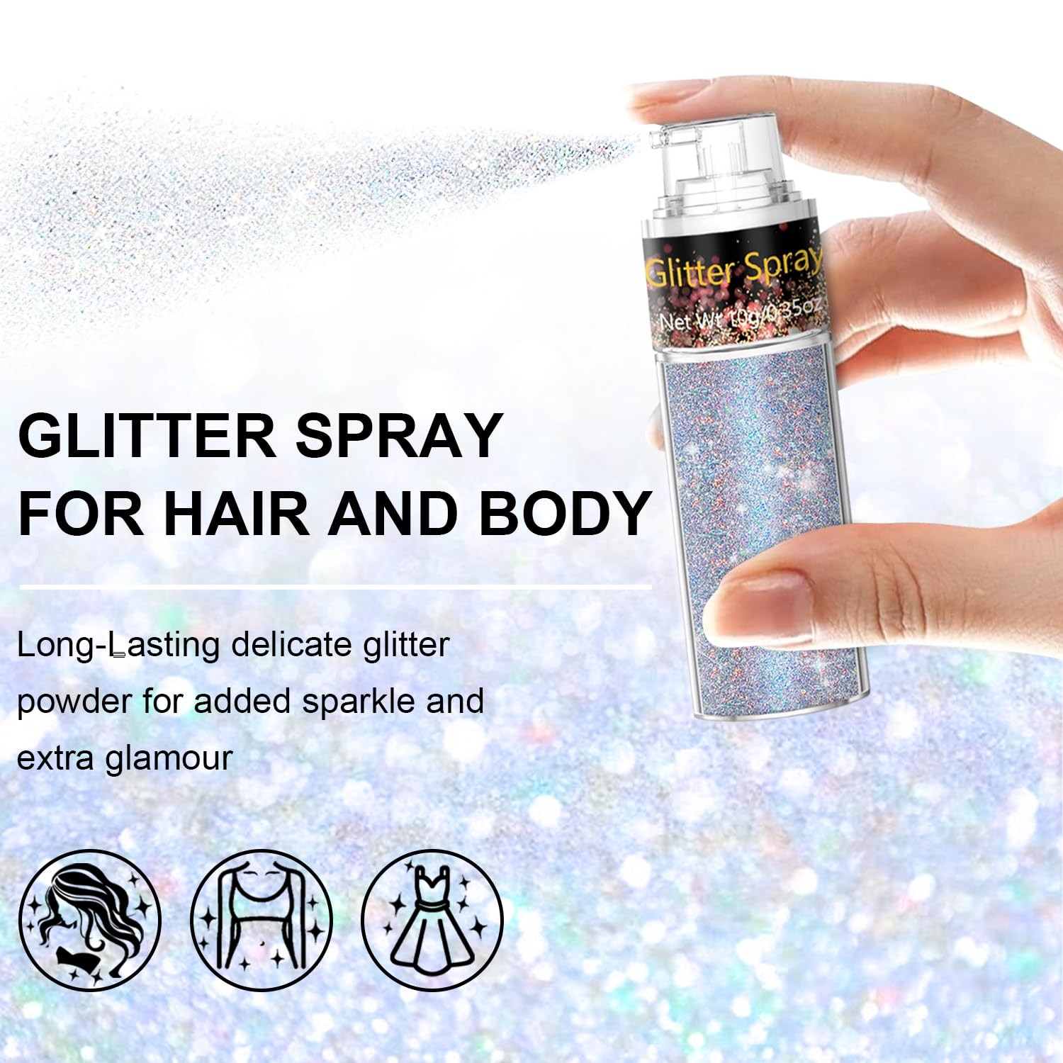 Hair and Body Glitter Spray, 1PC Glint-Rainbow Glitter Hairspray Dry Powder M…