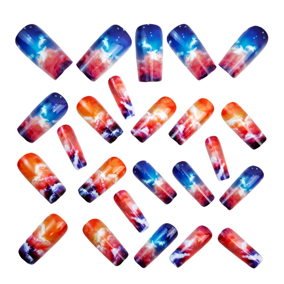 48Pcs Sunset Cloud Press on Nails Gradient Glitter Glossy Trendy Fake Nails