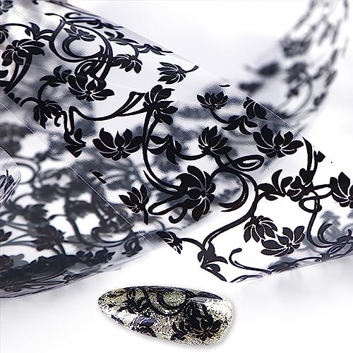 20 Roll Nail Foil Transfer Sticker Kit – Black, White, Lace, Flower &