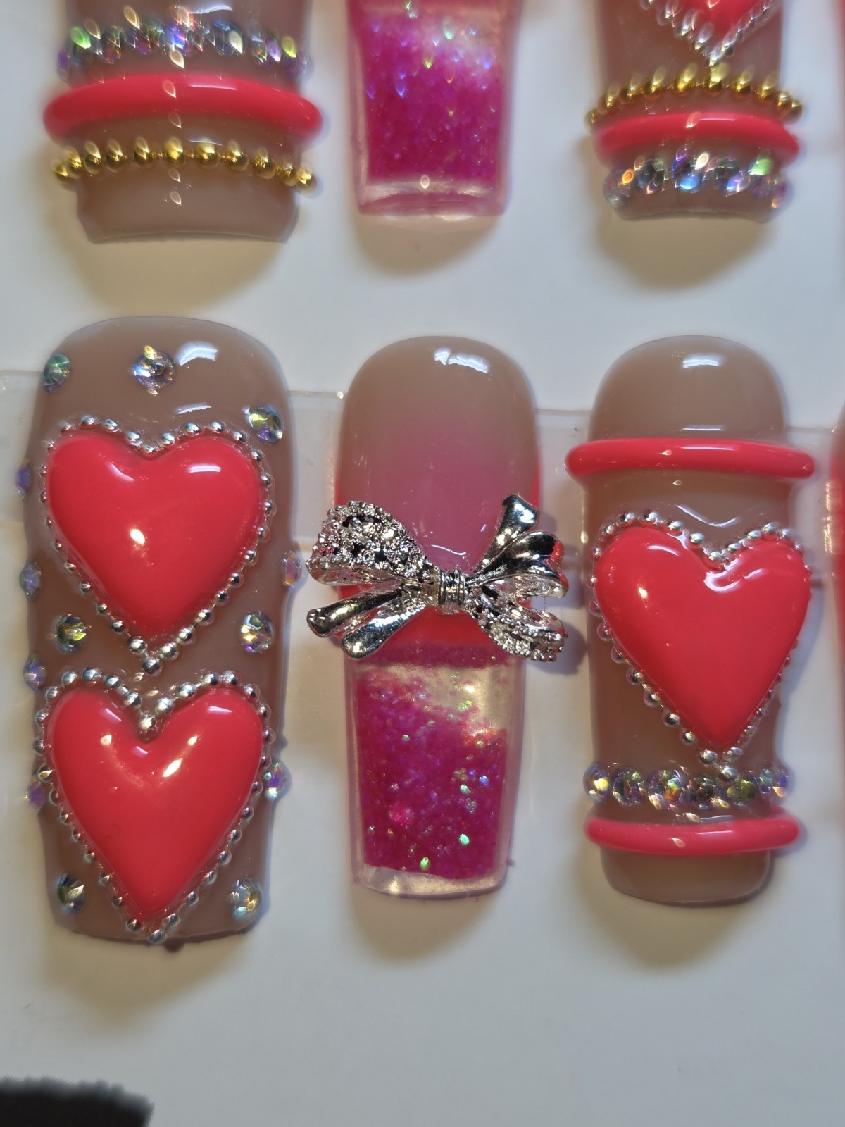 Press On Nails Handmade Medium Hot Pink Medium Y2k BangleBracelet Water Aquanail