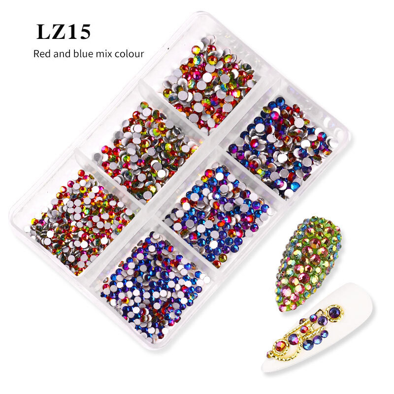 1 Box Mixed Size Glass Nail Art Rhinestones Flatback AB Crystal 3D Gem Manicure