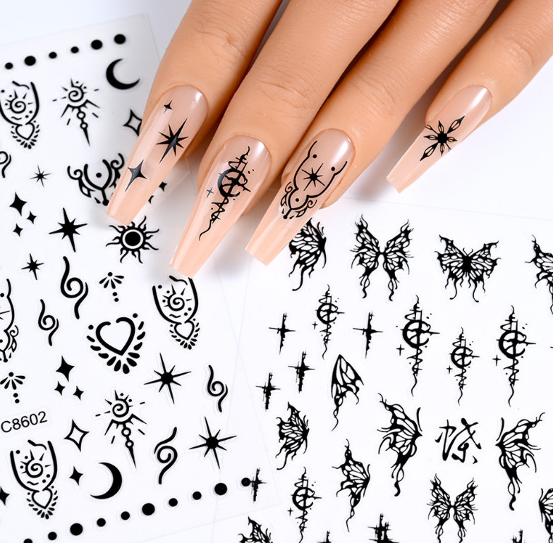 4Pcs Silver/Gold/White/Black Moon Star Heart Self-Adhesive Nail Art Decals NH29