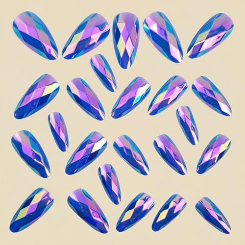 Almond Press on Nails Medium Length Fake Nails Purple Chrome Almond Style 08-1