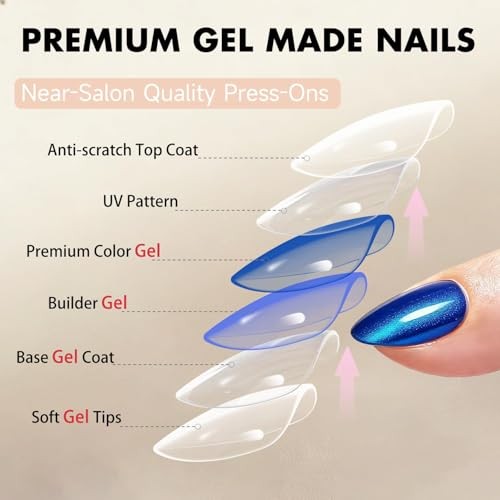 Almond – Cat Eye Press on Nails with Glue – Cateye Royal Blue