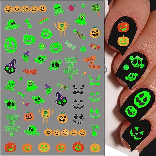 6 Sheets Glow in The Dark Halloween Nail 6 Sheets, Halloween Glow in the Dark