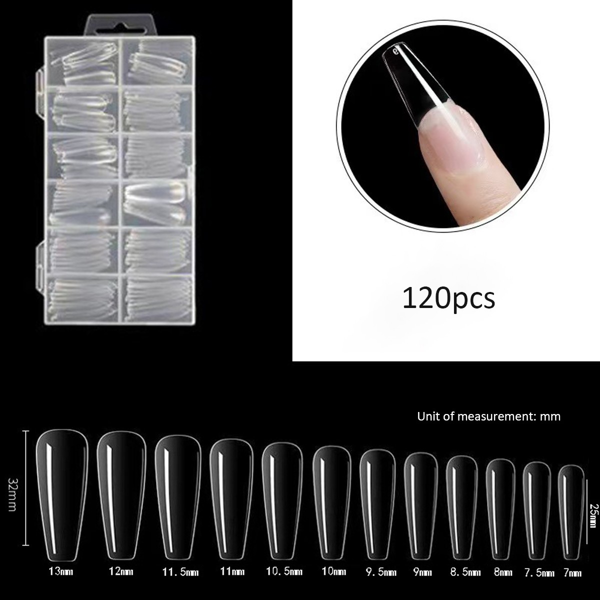 120Pcs Clear Full Cover Ballerina Nail Tips Long Coffin Press On Nails