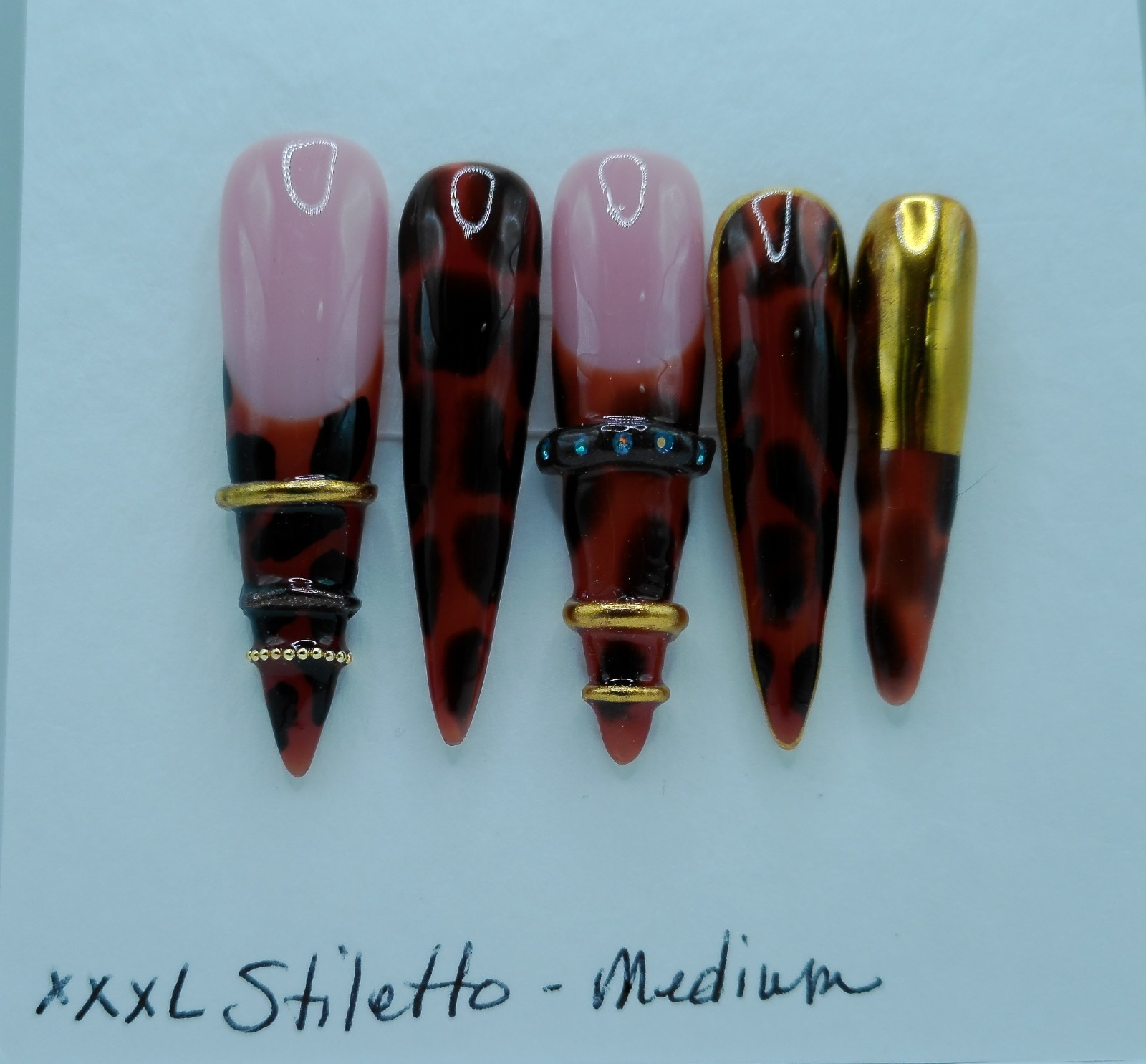 XXXLong Stiletto Tortoise Shell Bangle Press-On Nails – Medium Size