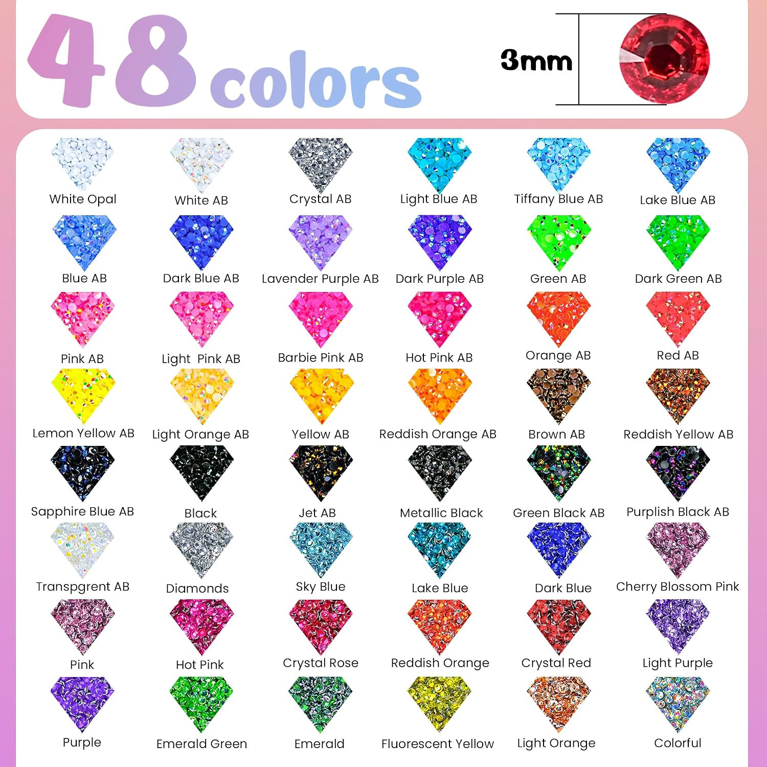 70000Pcs 2 Boxes Bedazzling Kit with Rhinestones, 48 Colors 3mm Resin Flatback R