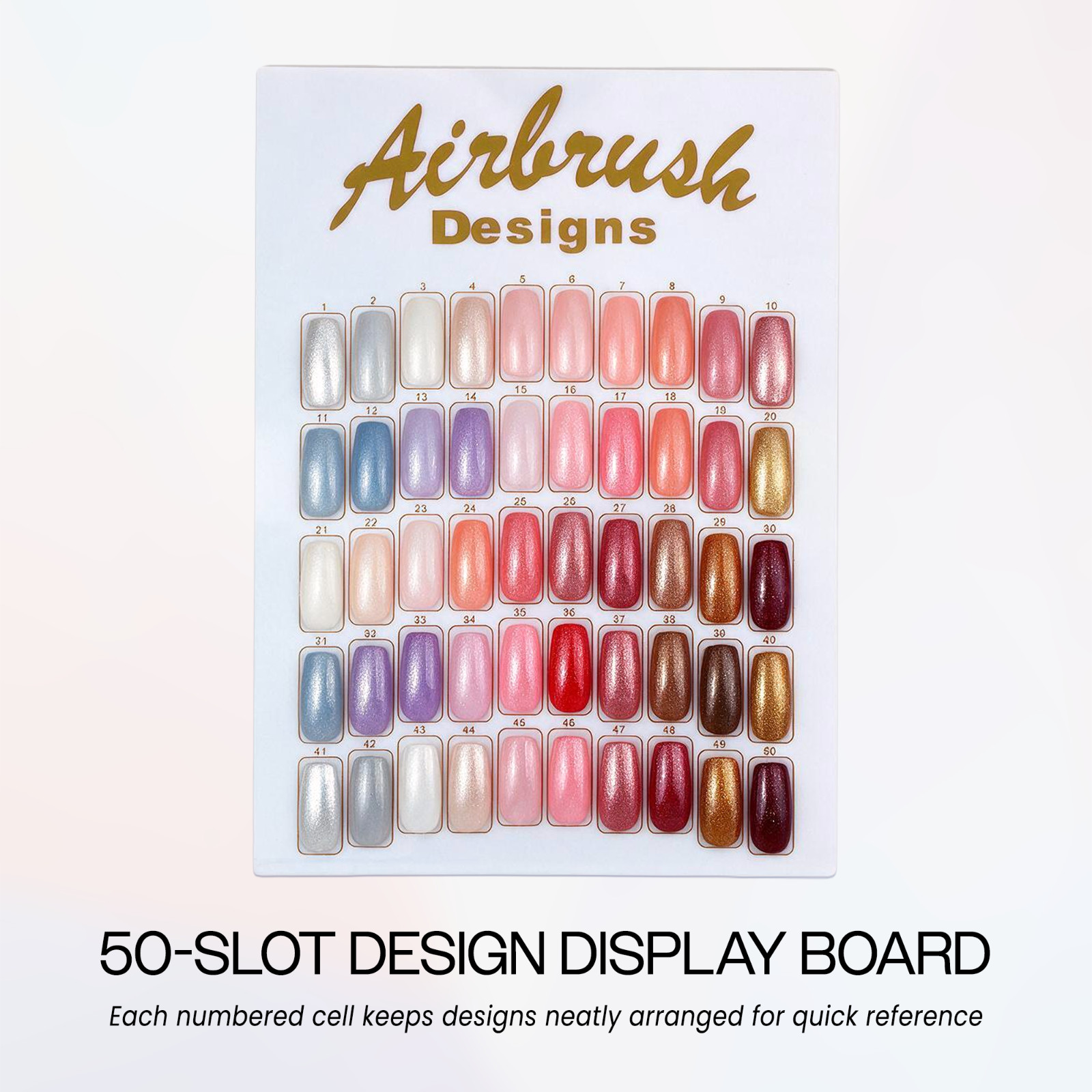 Beauticom Gold 50 Slot Nail Tip Display Board for Salon Quality Airbrush Designs