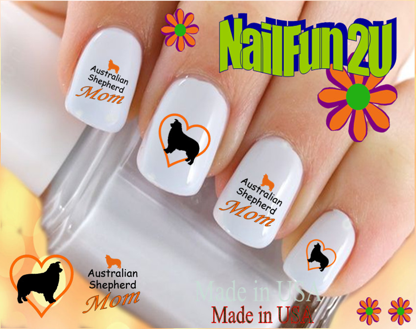Nail Art 106F DOG BREED Australian Shepherd MOM 2 WaterSlide Nail Decal Transfr