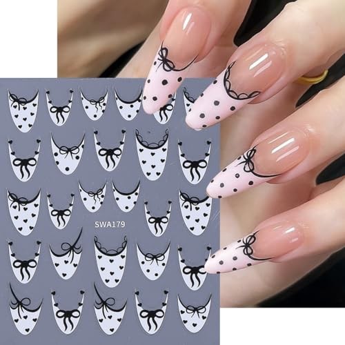 Valentine’s Day Nail Art Stickers Cute Bow French Tip 3D valentines desgins1