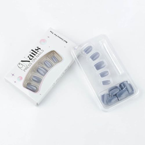 Cat Eye Press on Nails – Short Square Fake Nails – Blue Grey – Style 8