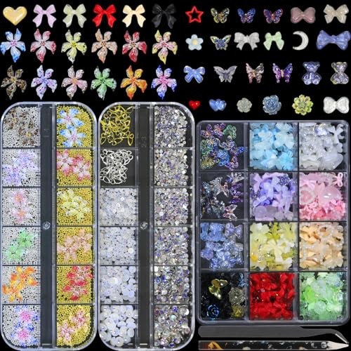 Nail Art Charms – 3D Flower Charms & Manicure Beads, Color Bow, Half Round