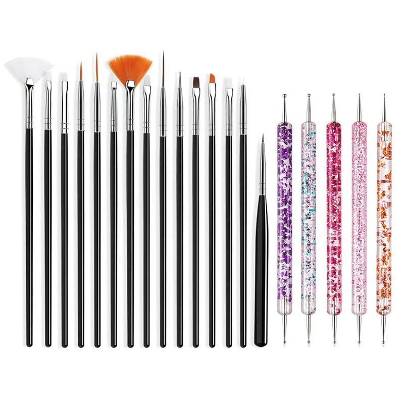 20Pcs Nail Art Brush Design Tip Painting Drawing Carving Dotting Pen FlatFan
