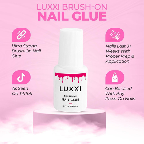 LUXXI Super Strong Brush On Nail Glue for Press Nails | Best Pink Gel