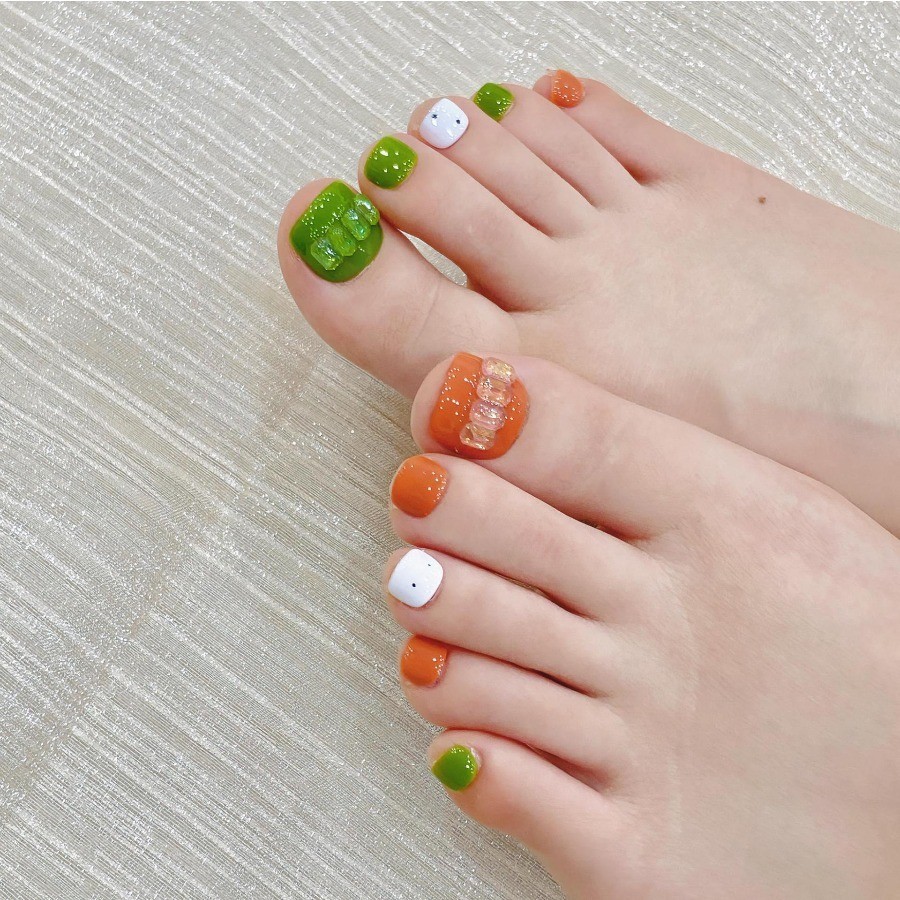 10Pcs Amber Shell Gradient Glitter toenails Press On Nails Daily Vacation Nails