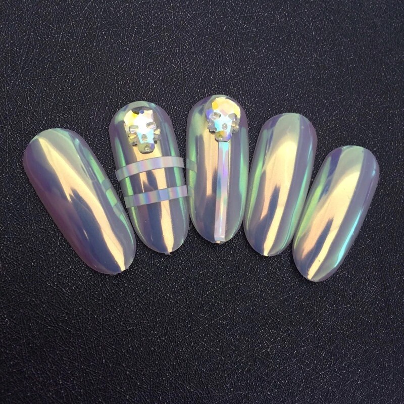 AURORA CHROME UNICORN NAIL POWDER Mermaid AB MIRROR Effect RAINBOW Crystal (um)