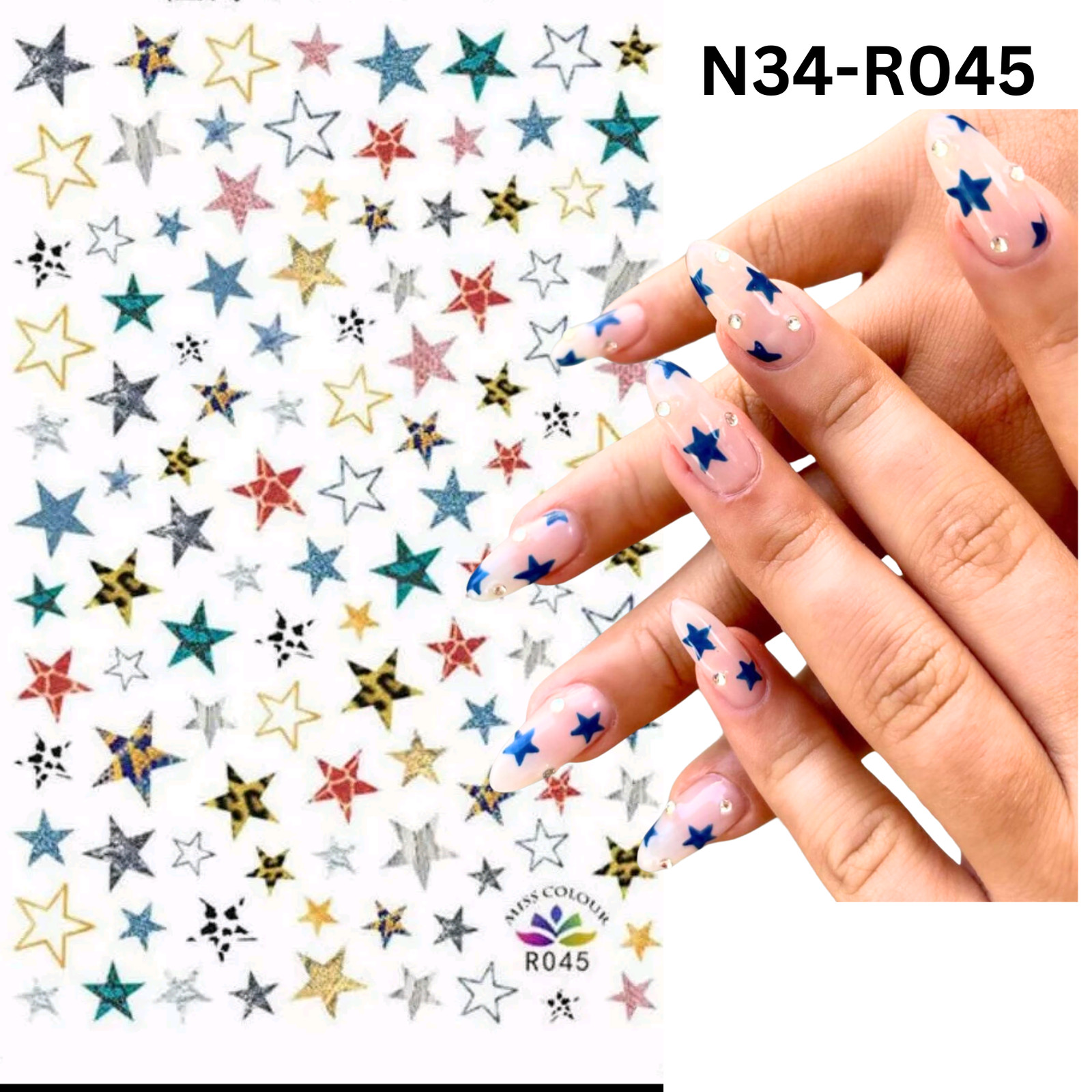Stars Nails 3D Sticker Multicolor color, Nail Art Sticker Acrylic, Dipping, Gel